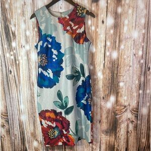 Calvin Klein Dress 10 Gray Floral Stretch Career Work Below Knee Sleeveless